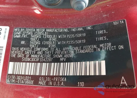 2015 Toyota Sienna Se Premium 8 Passenger from USA, damaged, VIN 5TDXK3DC8FS542287